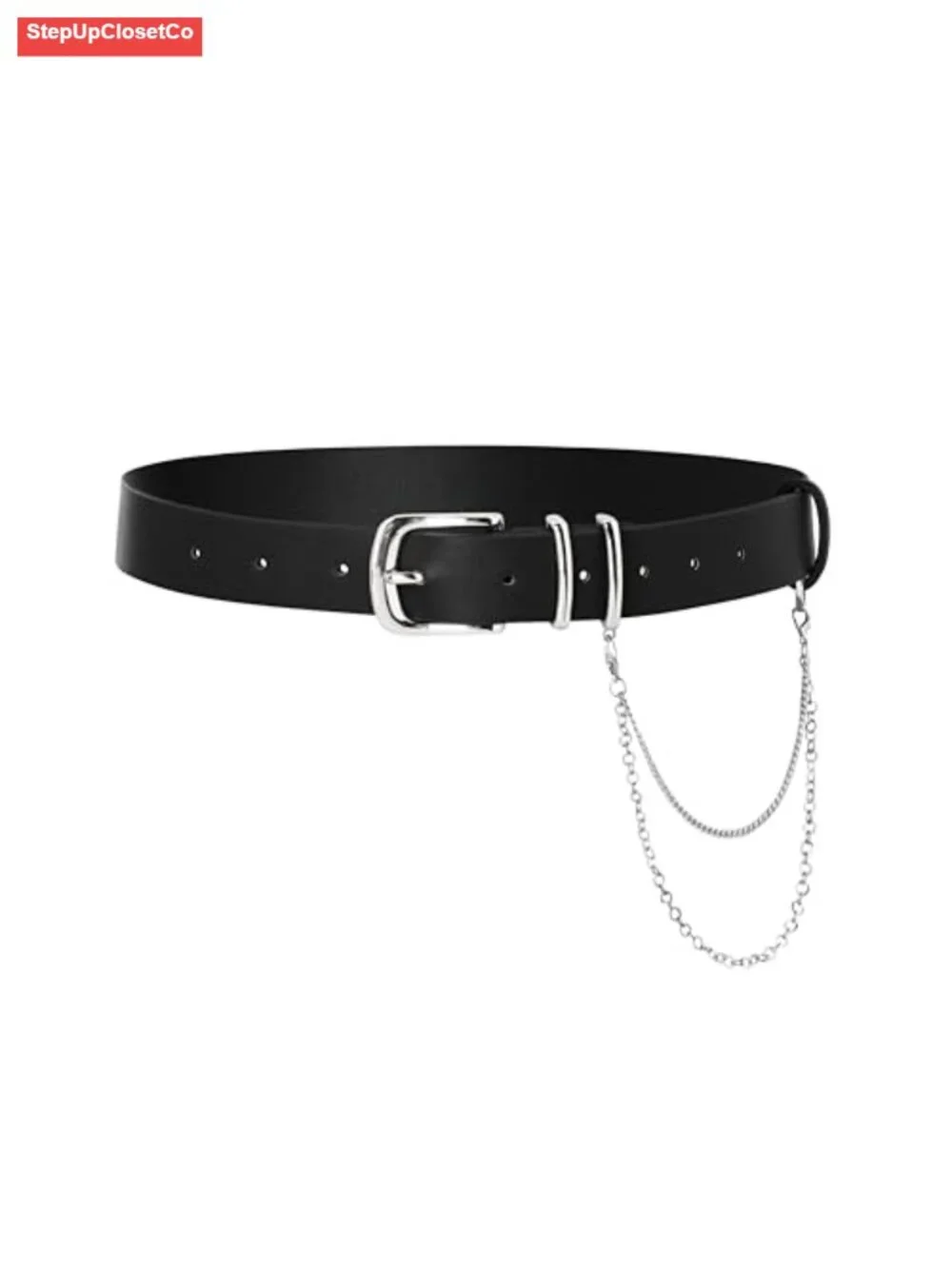 Faux Leather Waist Belt with Detachable Chain, Vintage Gold Buckle, Adjustable,